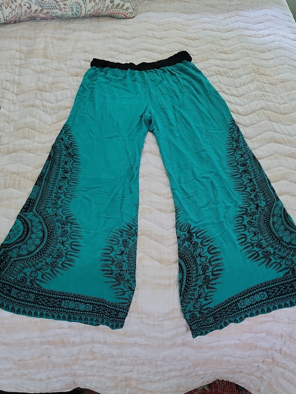 EARTHBOUND Teal Wide-Leg Printed Palazzo Pants